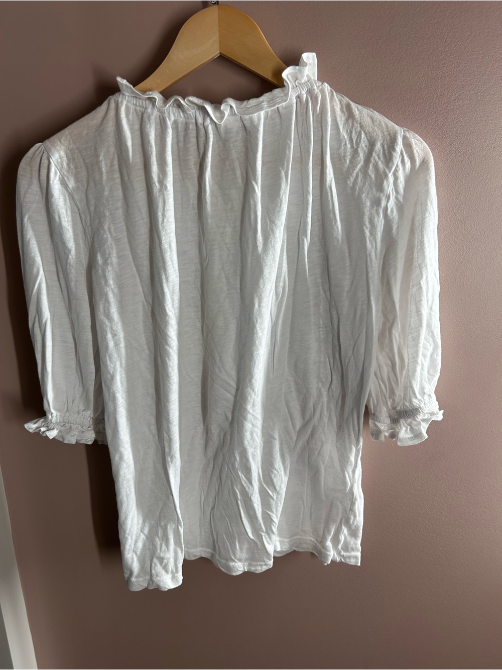 Sundry White Ruffled Neck Women's Cotton Shirt